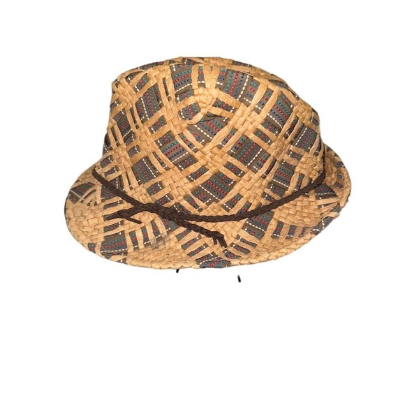 Scala Pronto Fedora Hat Multicolor Geometric Summer Casual resort vacation straw - Picture 2 of 6